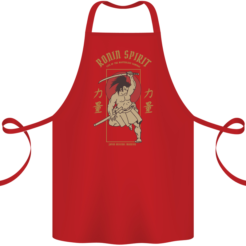 Ronin Spirit Samurai Japan Japanese Cotton Apron 100% Organic Red