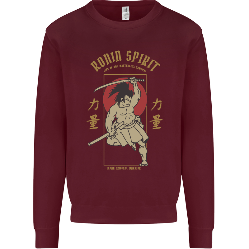 Ronin Spirit Samurai Japan Japanese Kids Sweatshirt Jumper Maroon