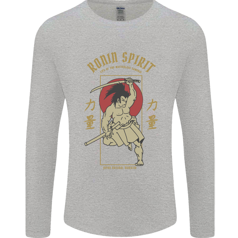Ronin Spirit Samurai Japan Japanese Mens Long Sleeve T-Shirt Sports Grey