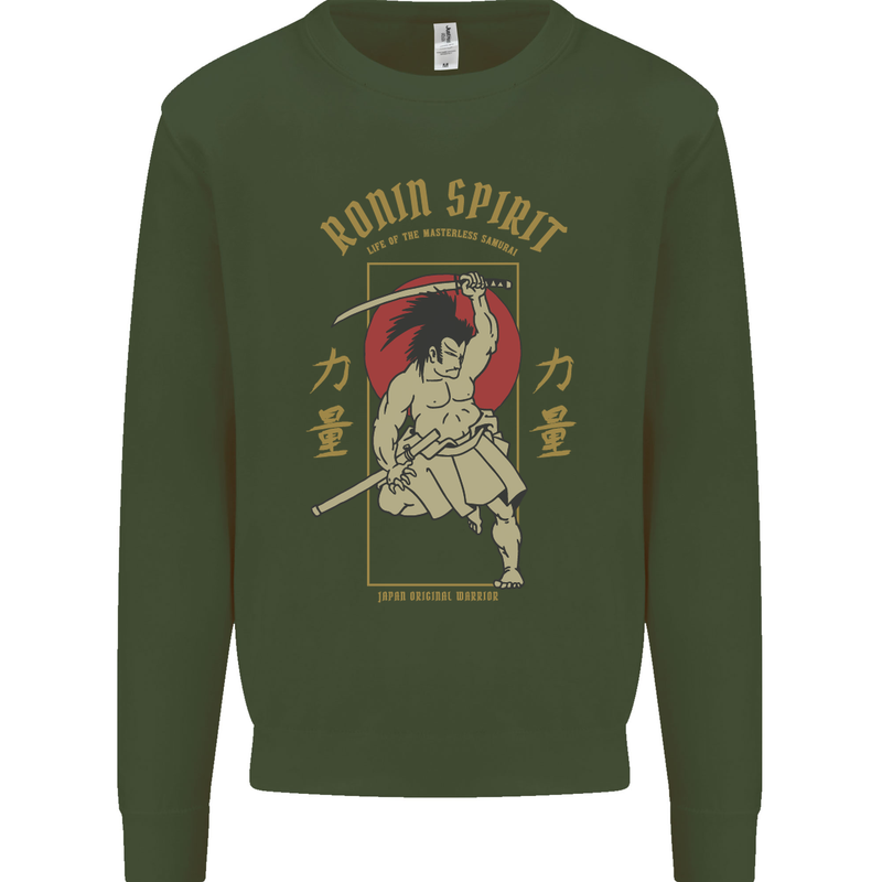 Ronin Spirit Samurai Japan Japanese Mens Sweatshirt Jumper Forest Green