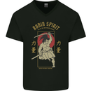 Ronin Spirit Samurai Japan Japanese Mens V-Neck Cotton T-Shirt Black