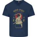 Ronin Spirit Samurai Japan Japanese Mens V-Neck Cotton T-Shirt Navy Blue