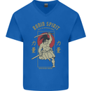 Ronin Spirit Samurai Japan Japanese Mens V-Neck Cotton T-Shirt Royal Blue