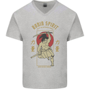 Ronin Spirit Samurai Japan Japanese Mens V-Neck Cotton T-Shirt Sports Grey