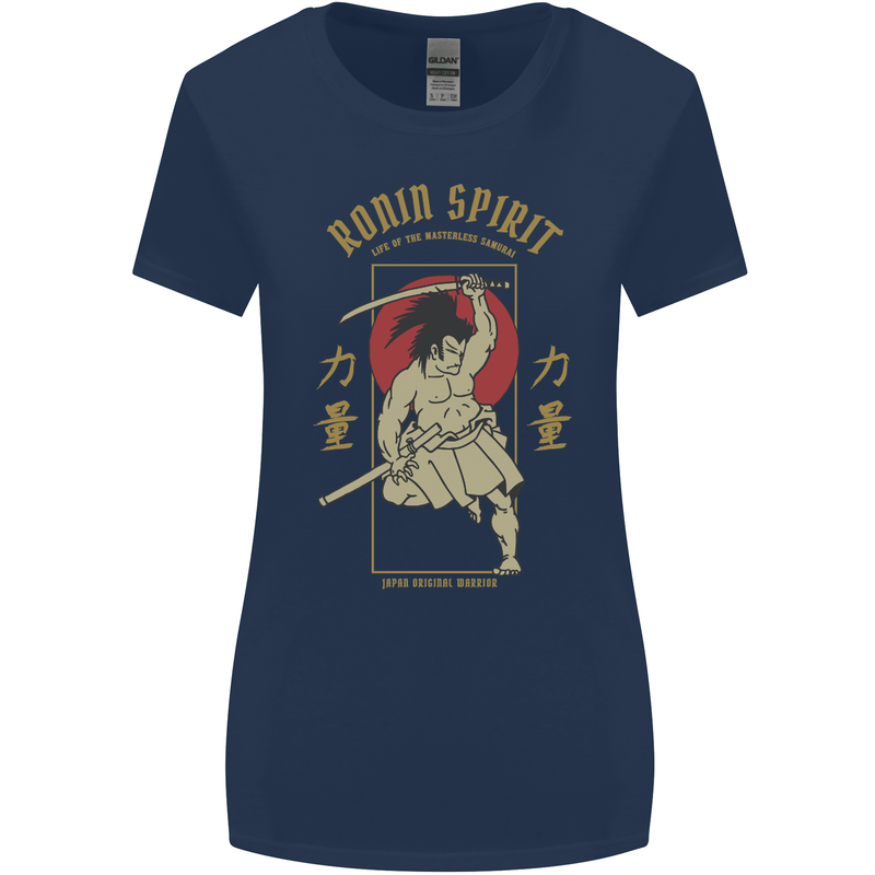 Ronin Spirit Samurai Japan Japanese Womens Wider Cut T-Shirt Navy Blue