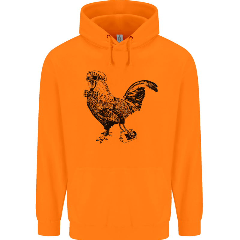 Rooster Camera Photography Photographer Mens 80% Cotton Hoodie Orange