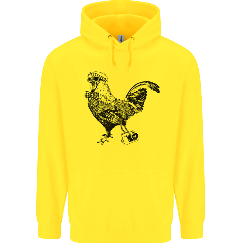 Rooster Camera Photography Photographer Mens 80% Cotton Hoodie Yellow