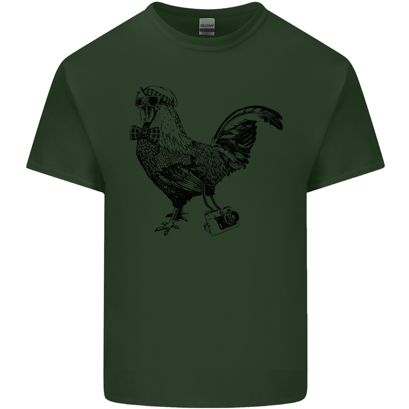 Rooster Camera Photography Photographer Mens Cotton T-Shirt Tee Top Forest Green