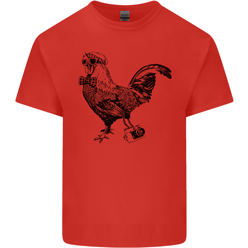 Rooster Camera Photography Photographer Mens Cotton T-Shirt Tee Top Red