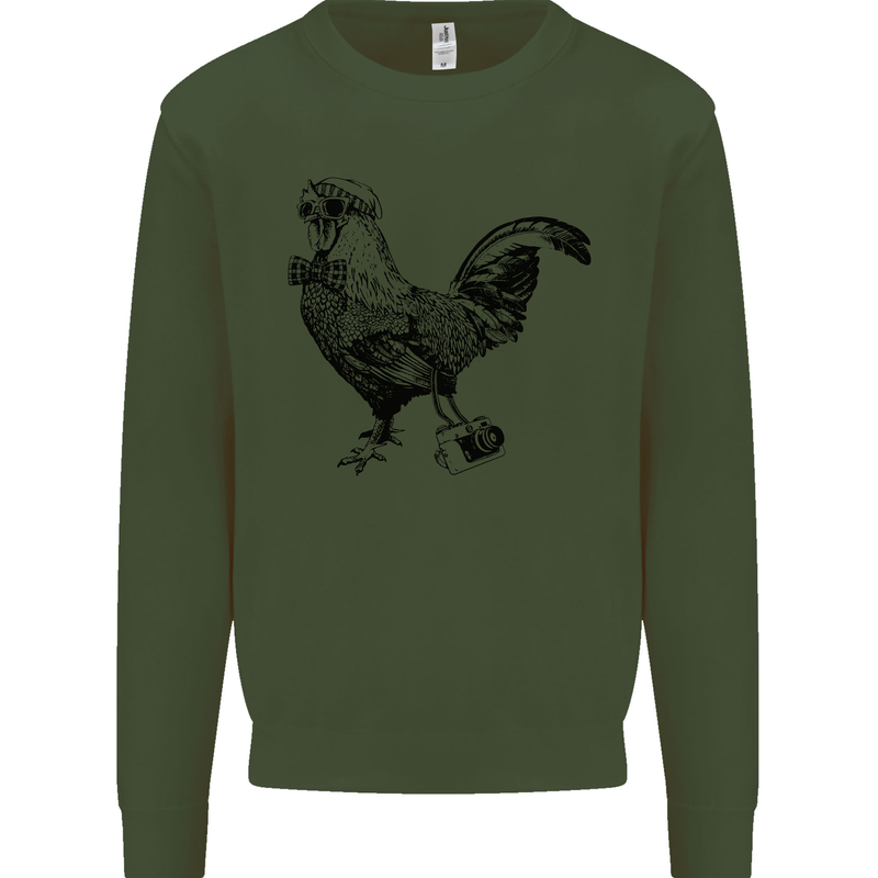 Rooster Camera Photography Photographer Mens Sweatshirt Jumper Forest Green