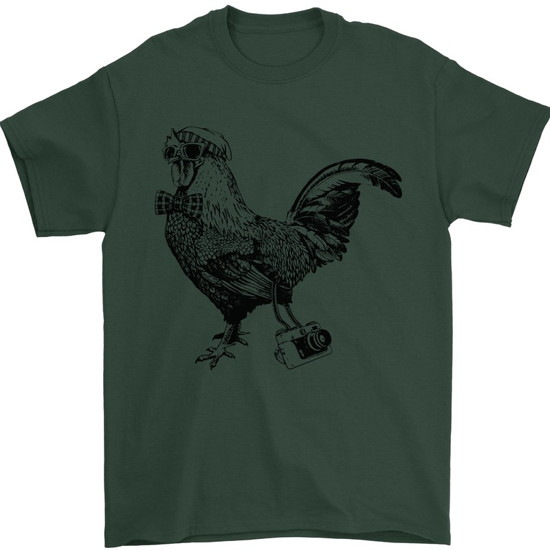 Rooster Camera Photography Photographer Mens T-Shirt Cotton Gildan Forest Green
