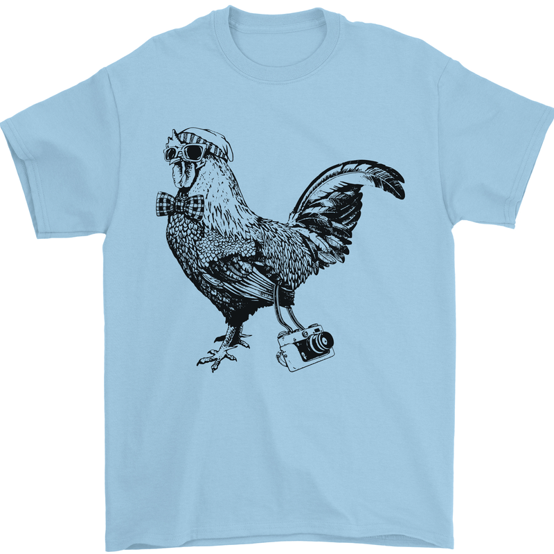 Rooster Camera Photography Photographer Mens T-Shirt Cotton Gildan Light Blue