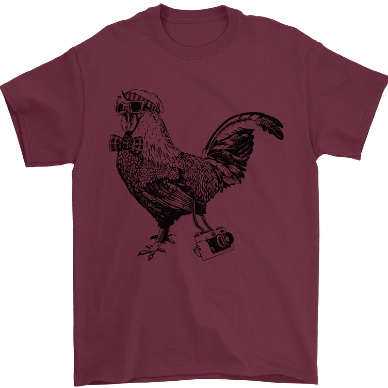 Rooster Camera Photography Photographer Mens T-Shirt Cotton Gildan Maroon