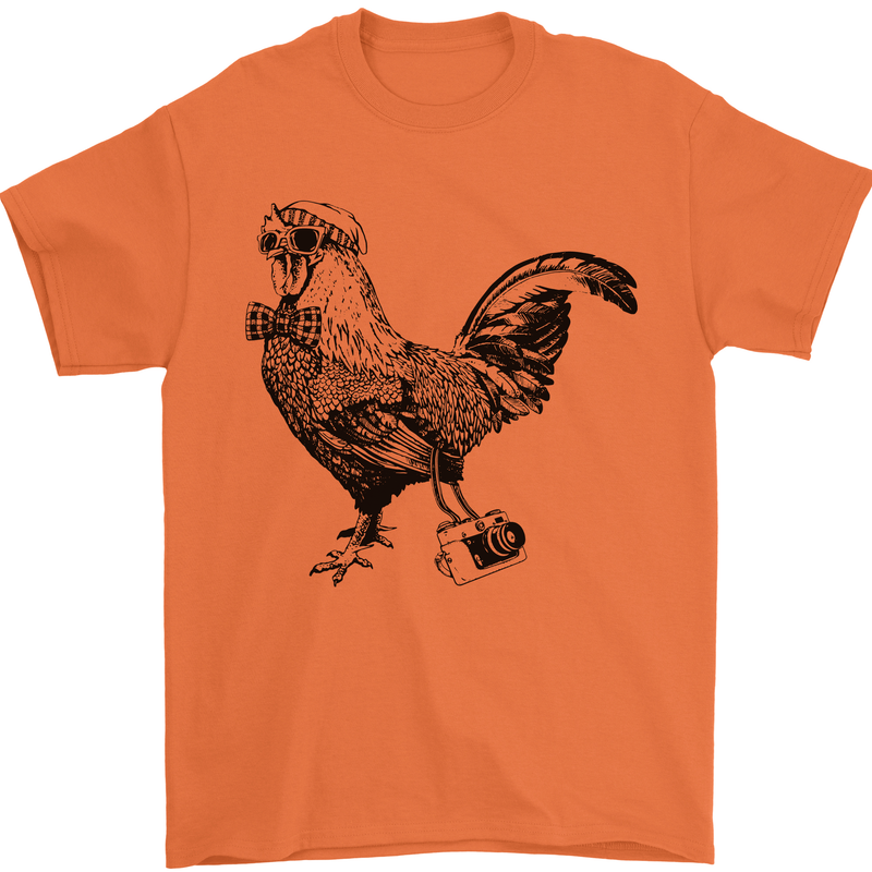 Rooster Camera Photography Photographer Mens T-Shirt Cotton Gildan Orange