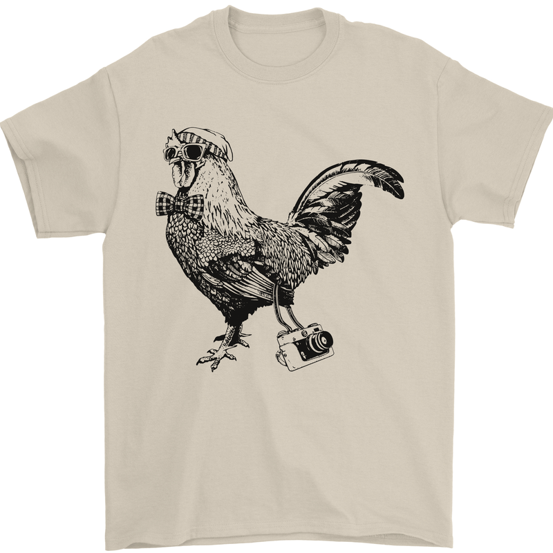 Rooster Camera Photography Photographer Mens T-Shirt Cotton Gildan Sand