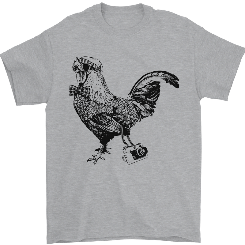 Rooster Camera Photography Photographer Mens T-Shirt Cotton Gildan Sports Grey