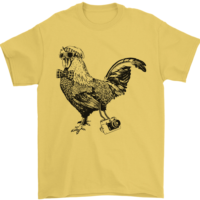 Rooster Camera Photography Photographer Mens T-Shirt Cotton Gildan Yellow