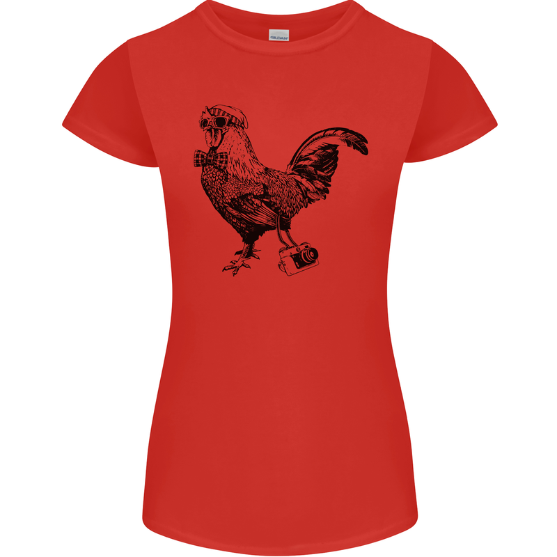 Rooster Camera Photography Photographer Womens Petite Cut T-Shirt Red