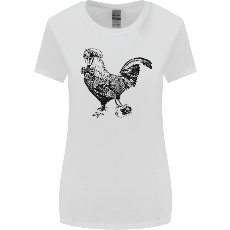 Rooster Camera Photography Photographer Womens Wider Cut T-Shirt White