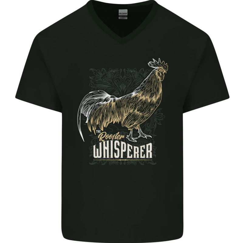 Rooster Whisperer Farmer Farming Chicken Mens V-Neck Cotton T-Shirt Black