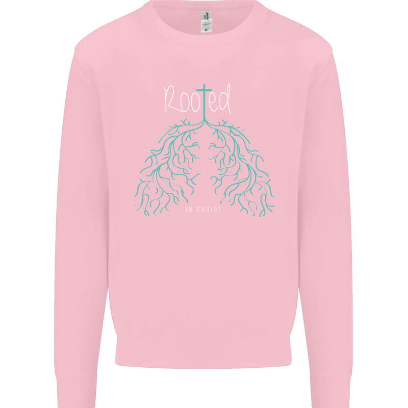 Rooted Christ Christian Catholic Religion Kids Sweatshirt Jumper Light Pink