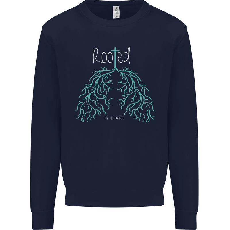 Rooted Christ Christian Catholic Religion Kids Sweatshirt Jumper Navy Blue