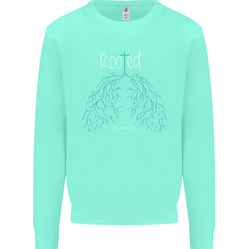 Rooted Christ Christian Catholic Religion Kids Sweatshirt Jumper Peppermint