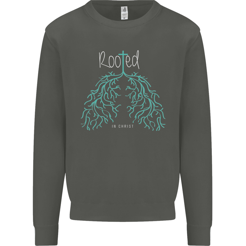 Rooted Christ Christian Catholic Religion Kids Sweatshirt Jumper Storm Grey