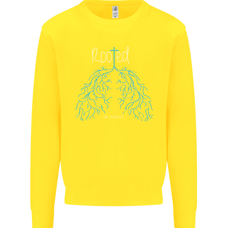 Rooted Christ Christian Catholic Religion Kids Sweatshirt Jumper Yellow