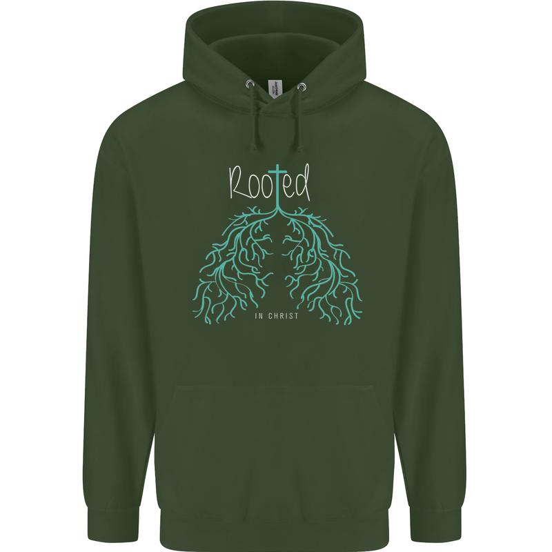 Rooted Christ Christian Catholic Religion Mens 80% Cotton Hoodie Forest Green