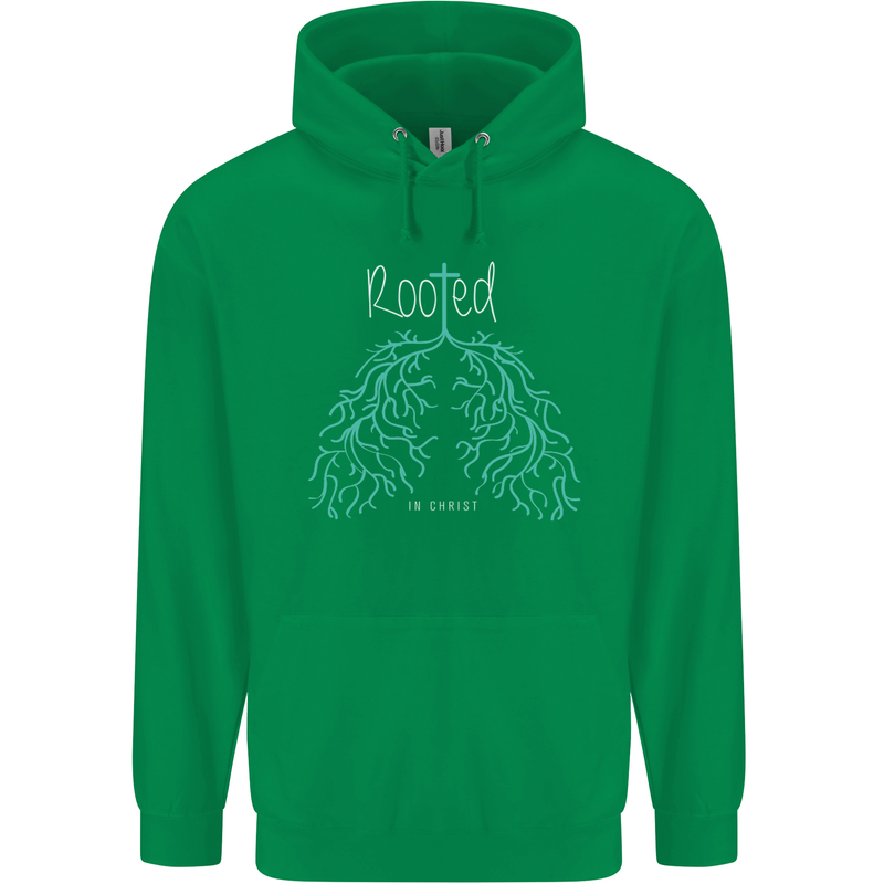 Rooted Christ Christian Catholic Religion Mens 80% Cotton Hoodie Irish Green