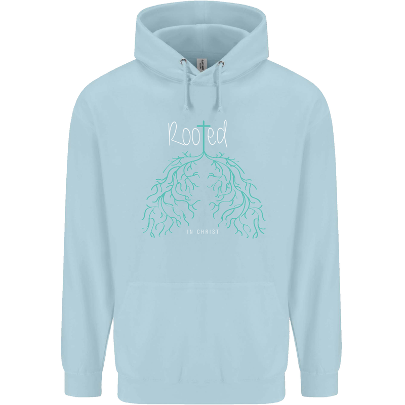 Rooted Christ Christian Catholic Religion Mens 80% Cotton Hoodie Light Blue