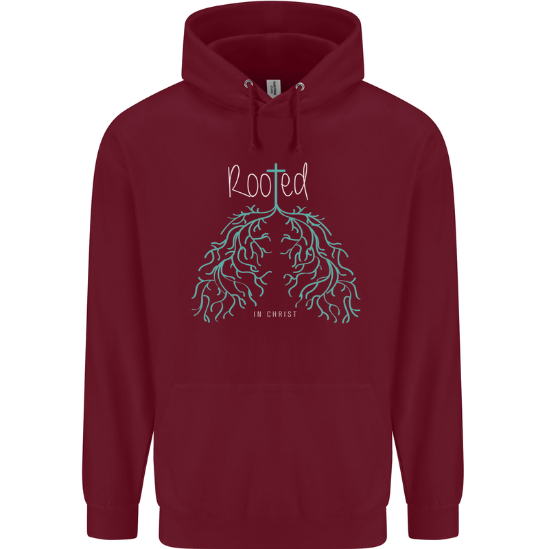 Rooted Christ Christian Catholic Religion Mens 80% Cotton Hoodie Maroon