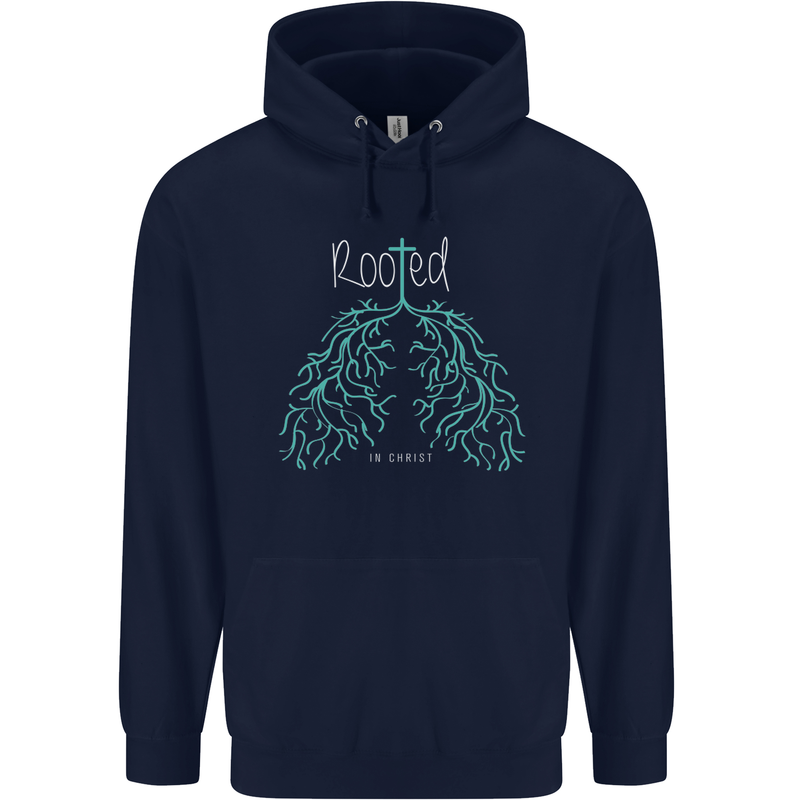 Rooted Christ Christian Catholic Religion Mens 80% Cotton Hoodie Navy Blue