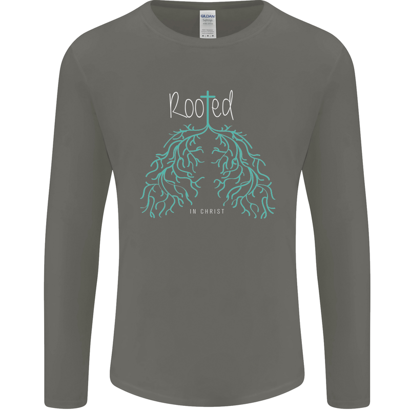 Rooted Christ Christian Catholic Religion Mens Long Sleeve T-Shirt Charcoal