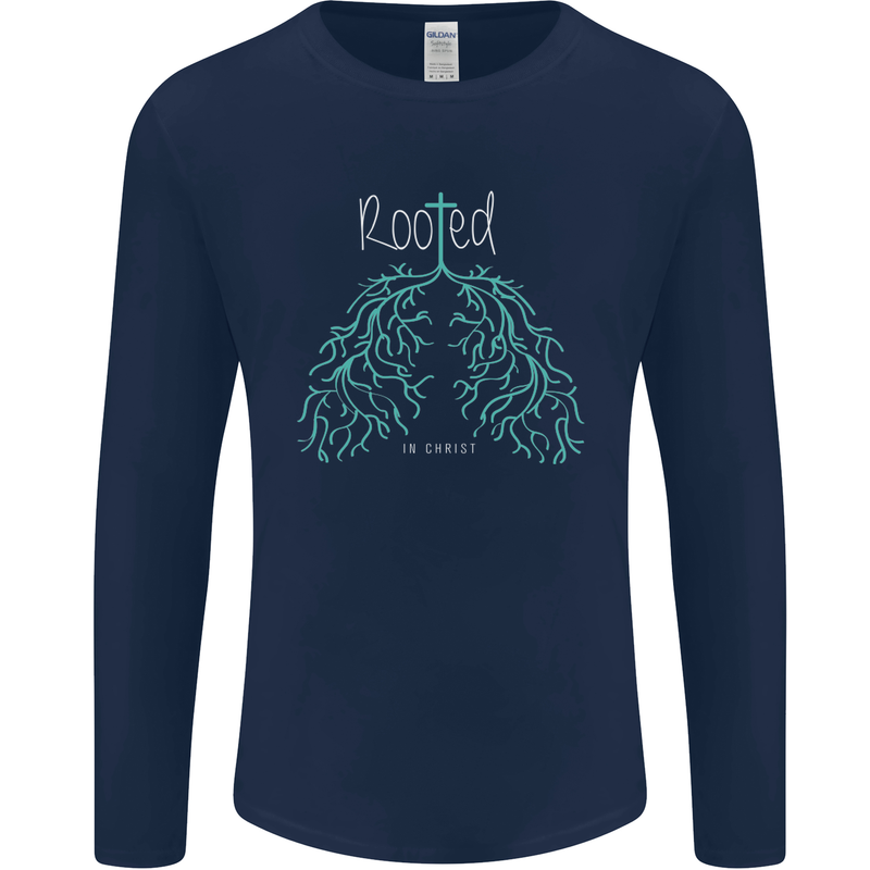 Rooted Christ Christian Catholic Religion Mens Long Sleeve T-Shirt Navy Blue