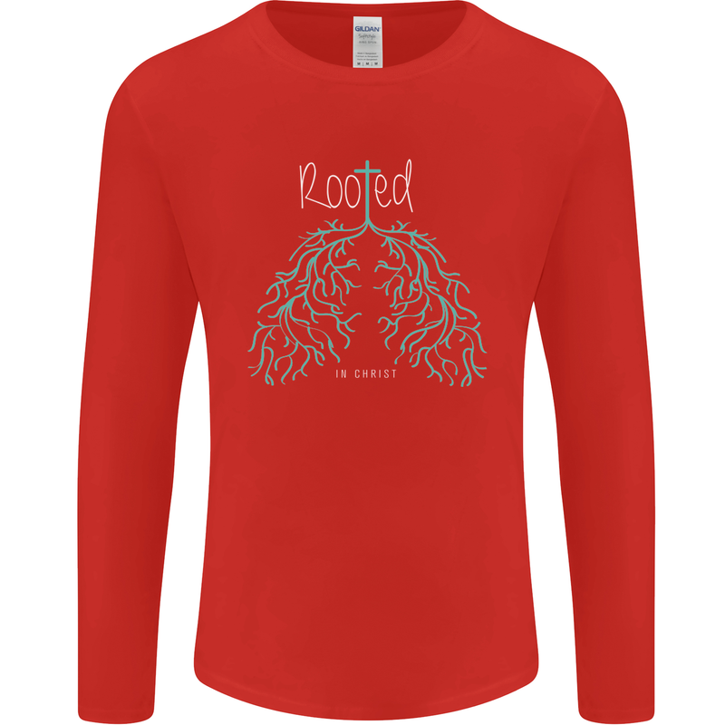 Rooted Christ Christian Catholic Religion Mens Long Sleeve T-Shirt Red