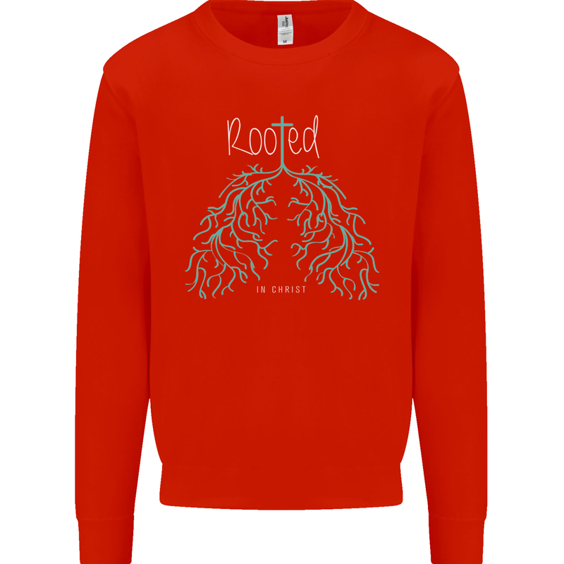 Rooted Christ Christian Catholic Religion Mens Sweatshirt Jumper Bright Red