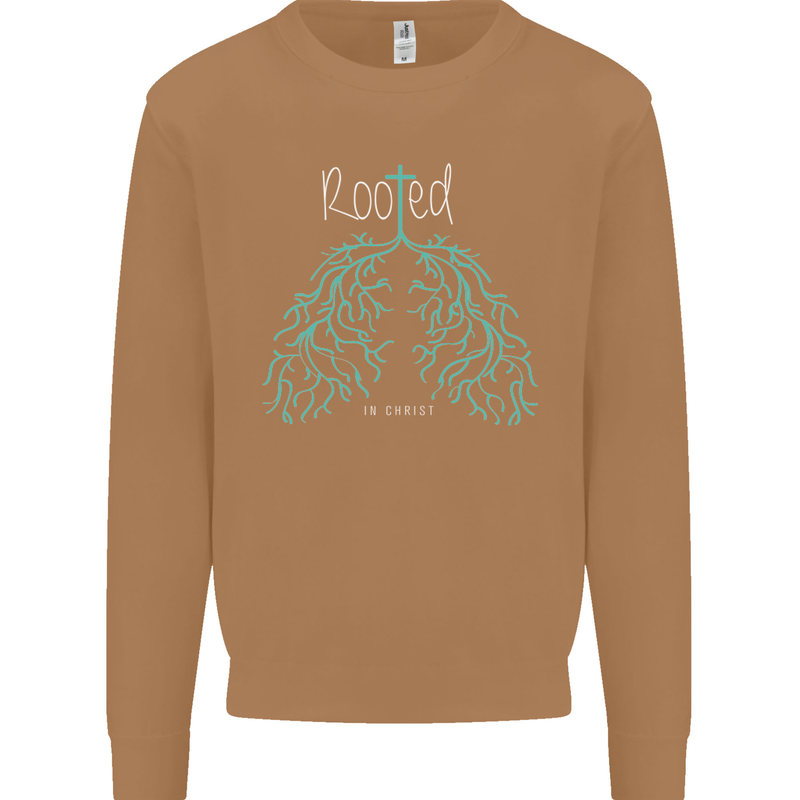Rooted Christ Christian Catholic Religion Mens Sweatshirt Jumper Caramel Latte
