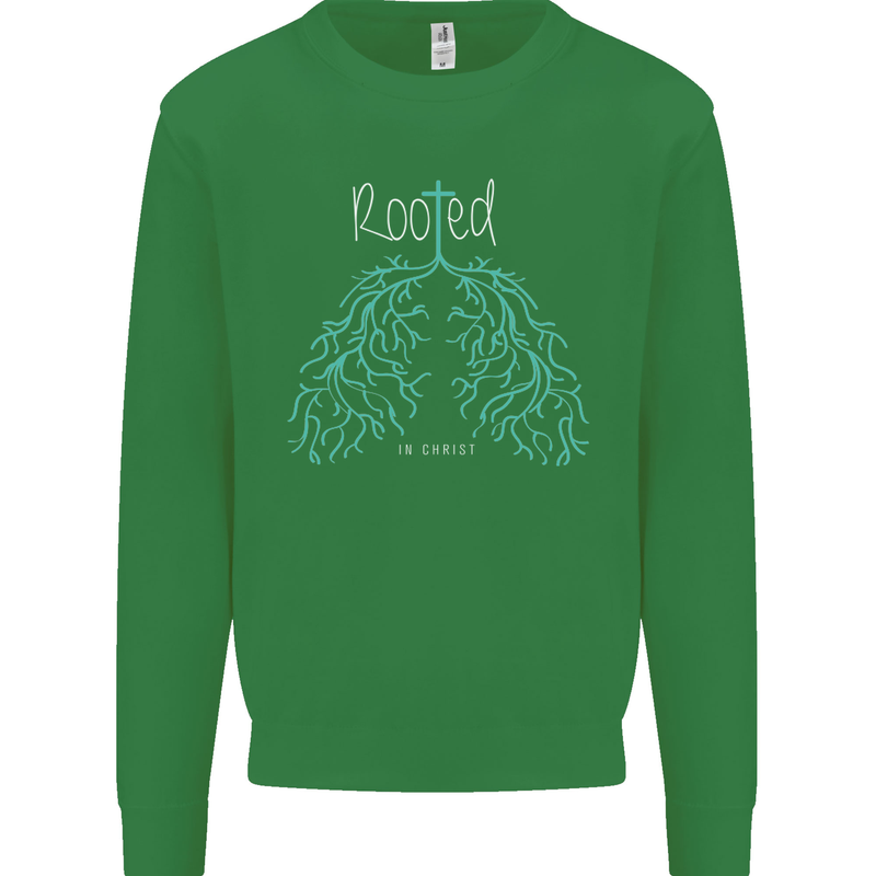 Rooted Christ Christian Catholic Religion Mens Sweatshirt Jumper Irish Green