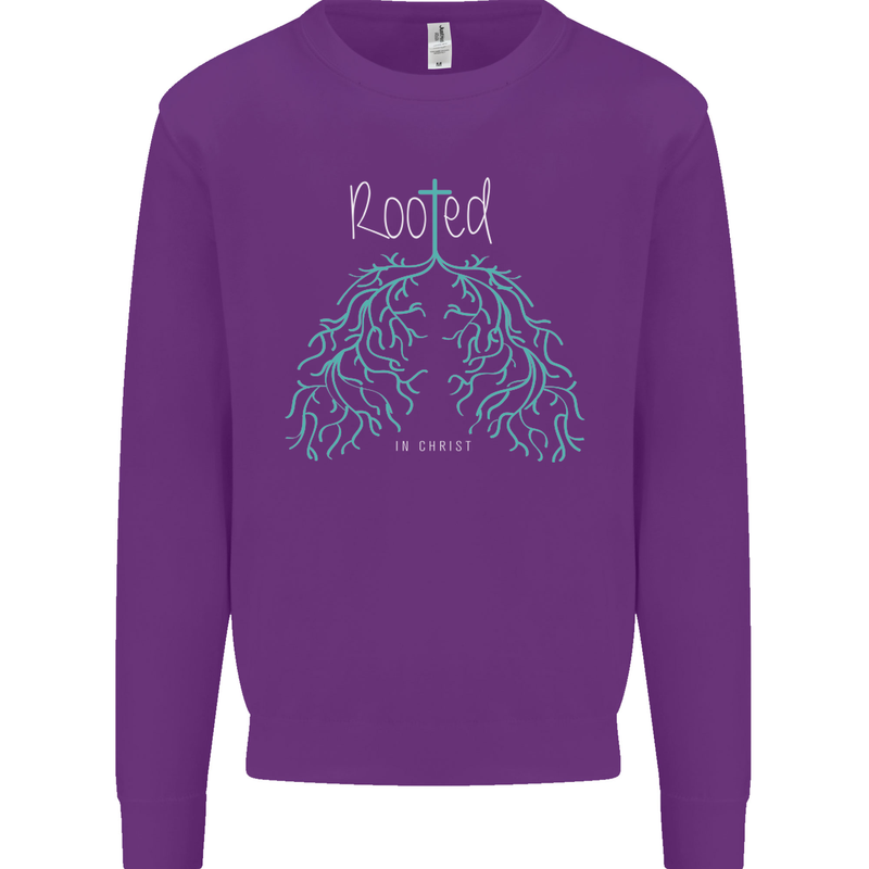 Rooted Christ Christian Catholic Religion Mens Sweatshirt Jumper Purple