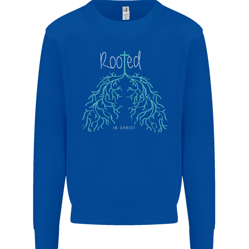 Rooted Christ Christian Catholic Religion Mens Sweatshirt Jumper Royal Blue