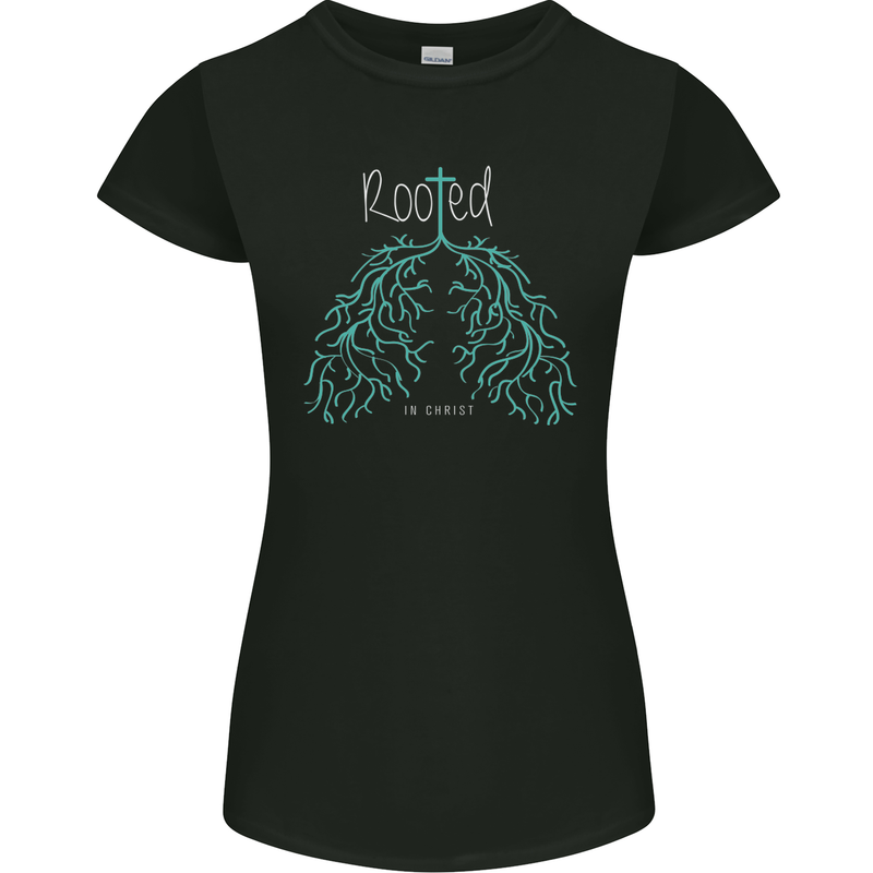 Rooted Christ Christian Catholic Religion Womens Petite Cut T-Shirt Black