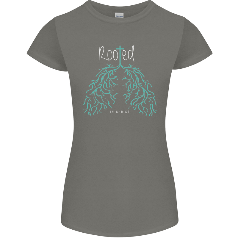 Rooted Christ Christian Catholic Religion Womens Petite Cut T-Shirt Charcoal