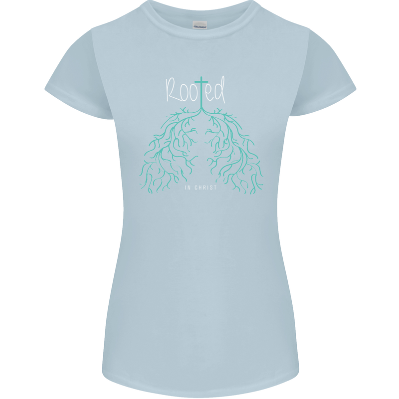 Rooted Christ Christian Catholic Religion Womens Petite Cut T-Shirt Light Blue