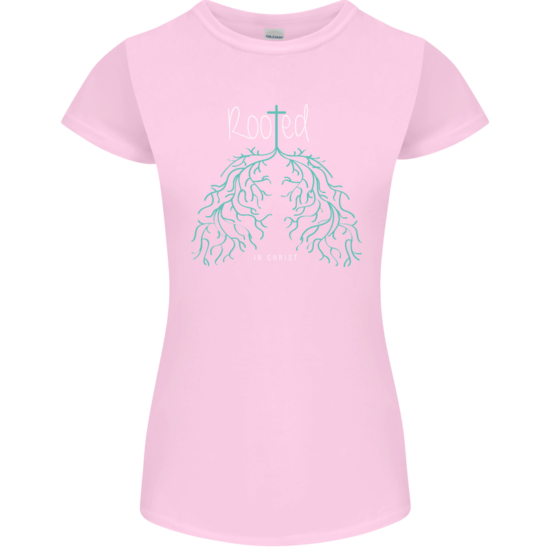 Rooted Christ Christian Catholic Religion Womens Petite Cut T-Shirt Light Pink