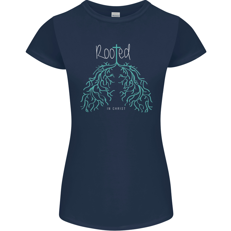 Rooted Christ Christian Catholic Religion Womens Petite Cut T-Shirt Navy Blue