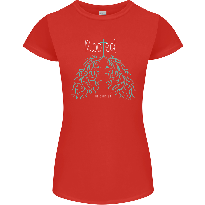 Rooted Christ Christian Catholic Religion Womens Petite Cut T-Shirt Red