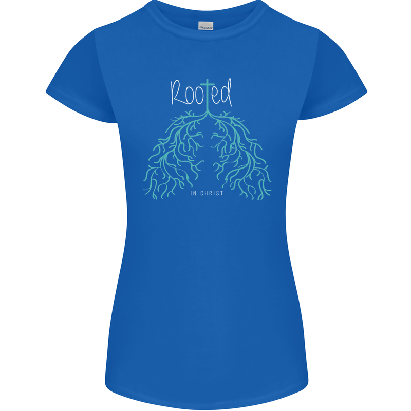 Rooted Christ Christian Catholic Religion Womens Petite Cut T-Shirt Royal Blue