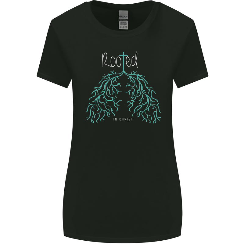 Rooted Christ Christian Catholic Religion Womens Wider Cut T-Shirt Black